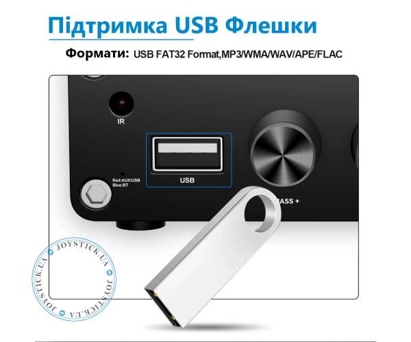 Підсилювач двоканальний Hi-Fi AUDIO 100x2 Вт на базі TPA3116D2 - підтримка Bluetooth USB та пульта керування Колір Чорний